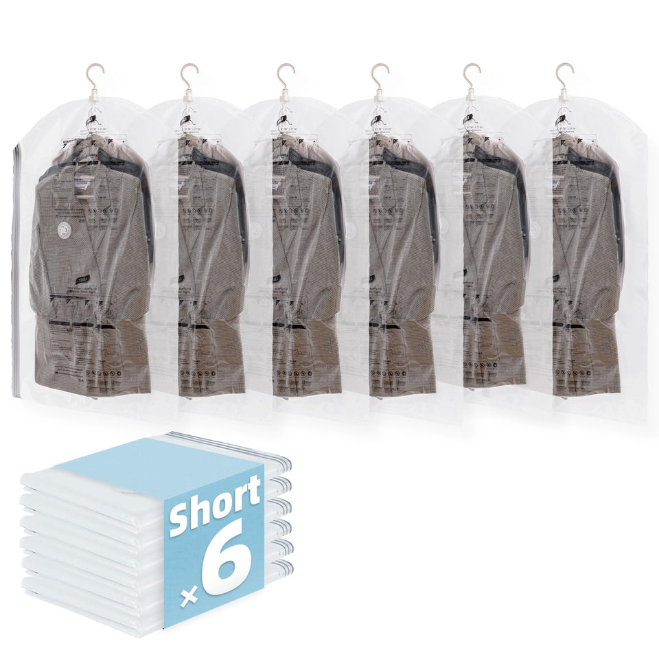 TAILINK hanging vacuum bags in closet demonstrating space-saving closet setup.