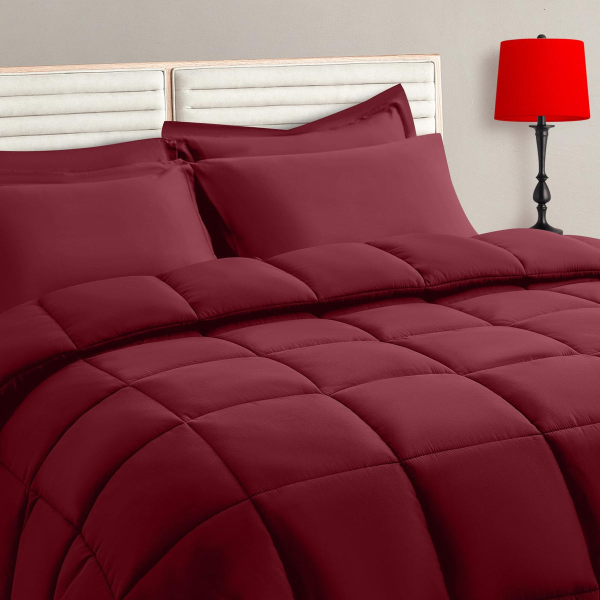 TAIMIT Burgandy comforter set image shows plush warmth for all-season comfort and style.