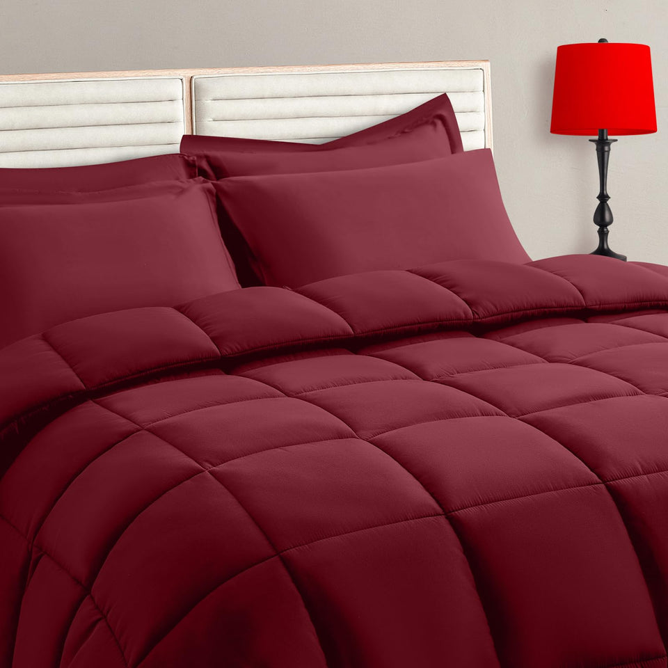 TAIMIT Burgandy comforter set image shows plush warmth for all-season comfort and style.