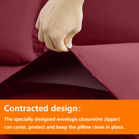 TAIMIT Burgandy pillow shams add decorative cohesion and soft backing.