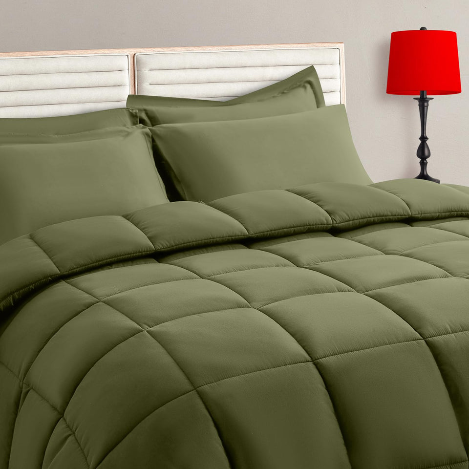 TAIMIT olive green twin size comforter set main image showing all-season warmth and softness