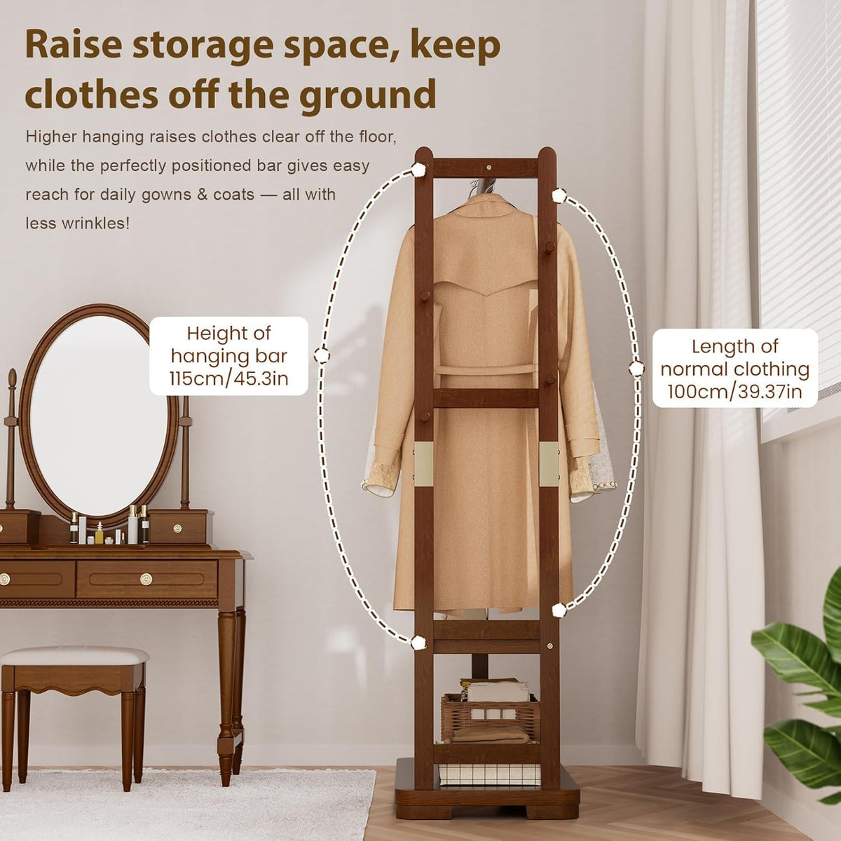 Four non-slip mats on the Taitiy coat rack protect floors