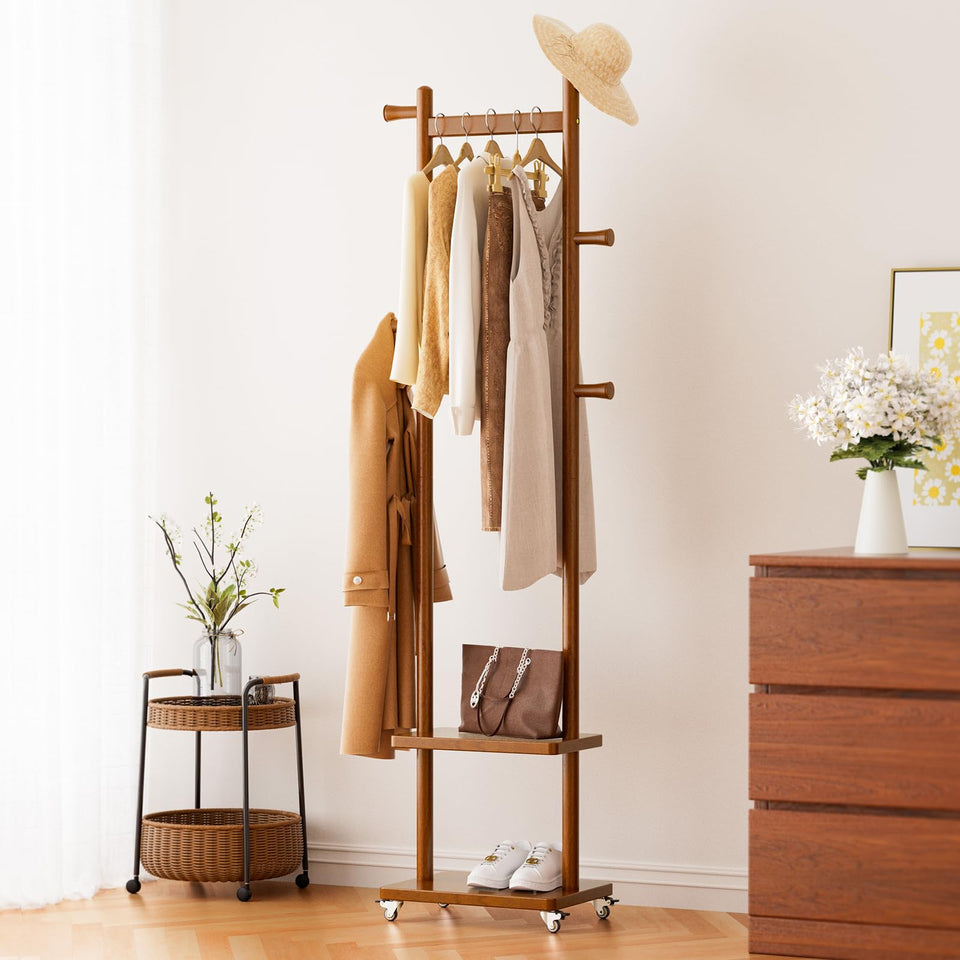 Taitiy solid wood coat rack base stability supports entryway organization