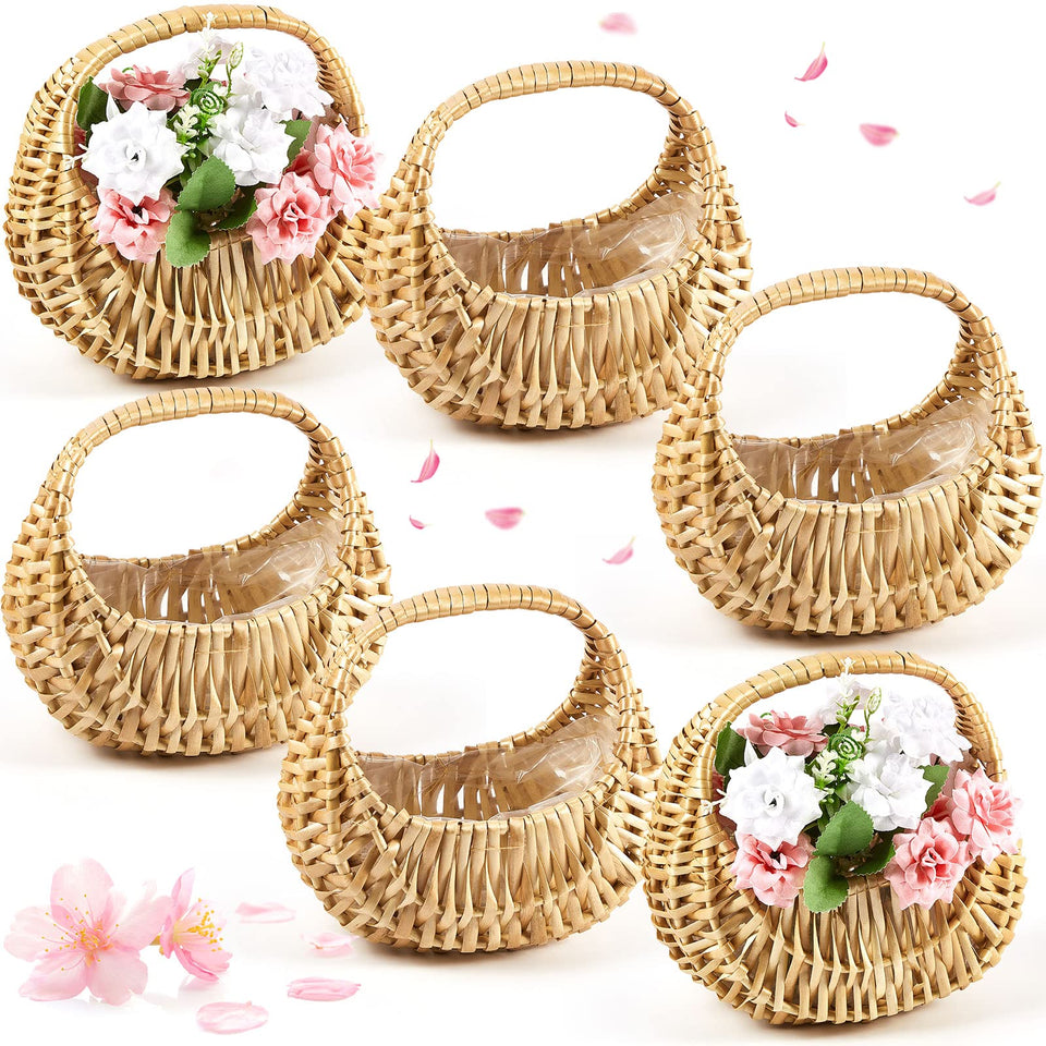 Taiyin 6-pack half-moon rattan basket with handle for wedding and decor use.