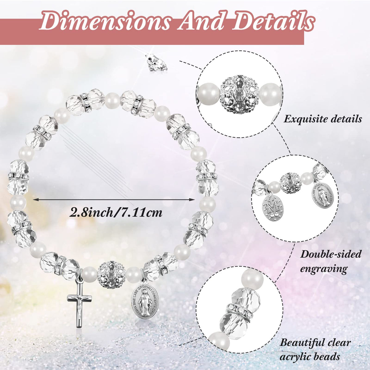 Taiyin rosary bracelet with artificial pearls for a delicate look
