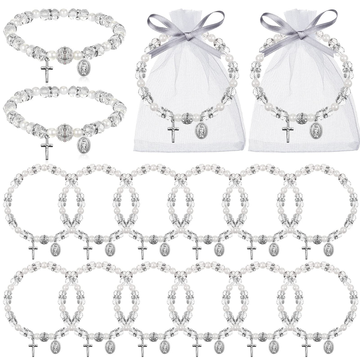 Taiyin rosary bracelet with white acrylic beads for daily wear