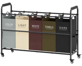 Tajsoon 5-bag laundry sorter cart, assembled and ready for use, organized laundry routine.