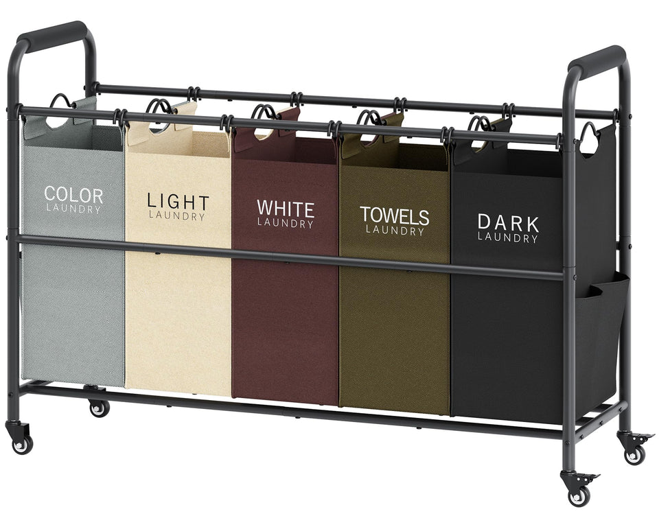 Tajsoon 5-bag laundry sorter cart, assembled and ready for use, organized laundry routine.