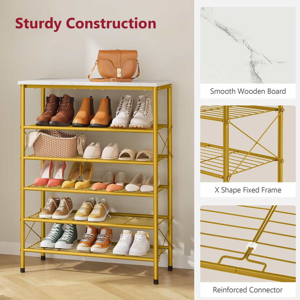 Tajsoon mesh shelves in action organizing shoes across five levels