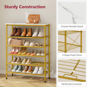Tajsoon mesh shelves in action organizing shoes across five levels