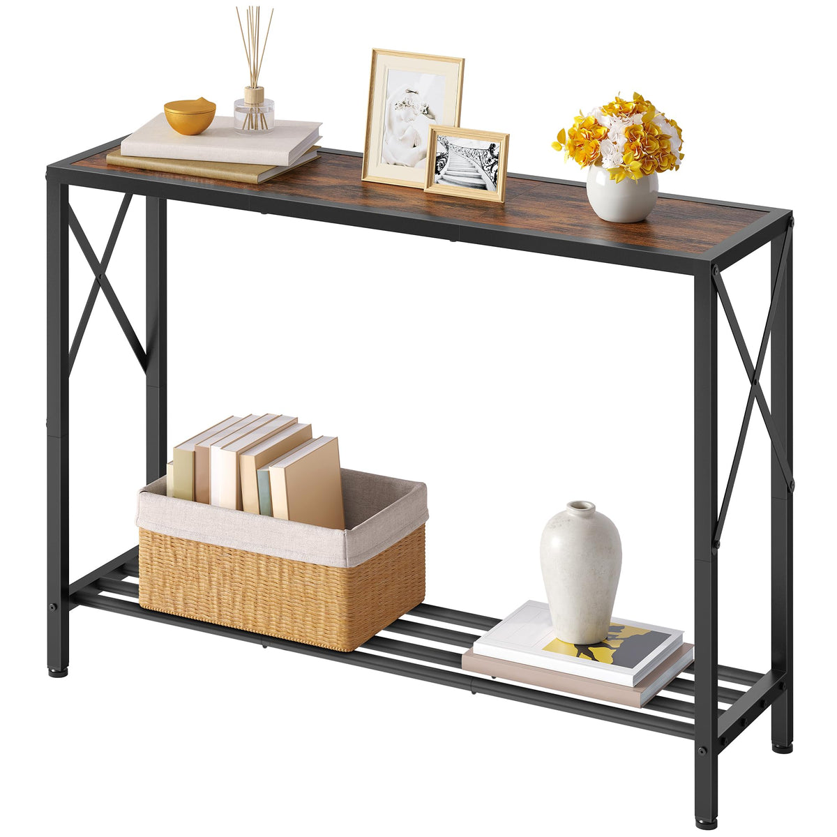 Tajsoon console table with 41.8-inch length offering slim storage for entryways.