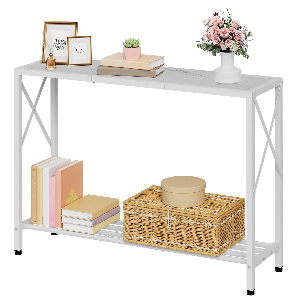 Tajsoon console table with 41.8-inch white top offers space-saving entryway storage