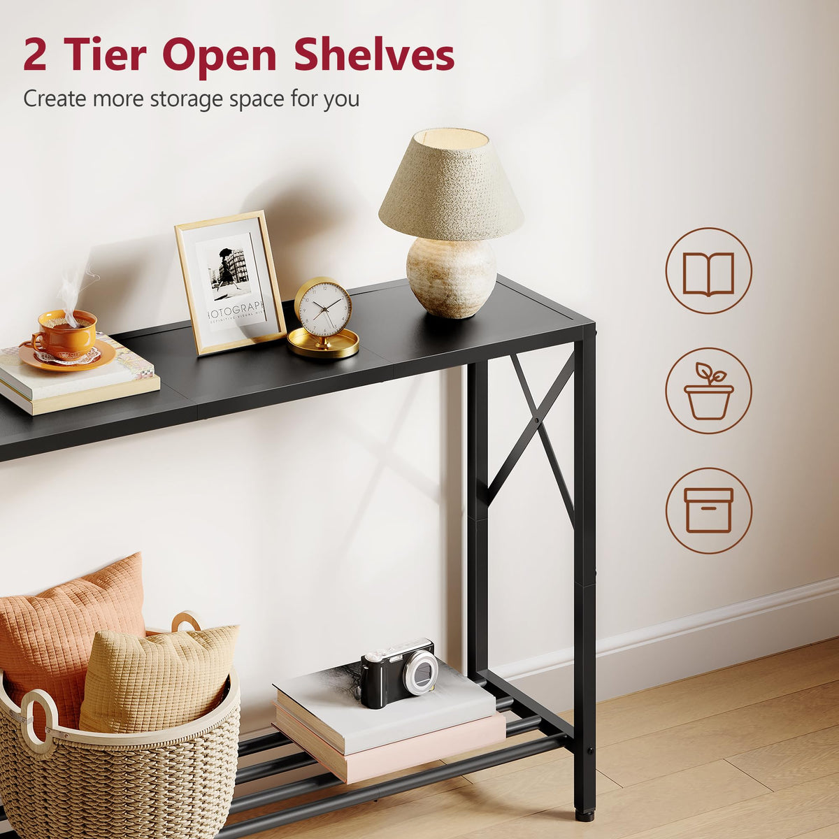 Tajsoon console table assembly instruction image highlighting quick setup.
