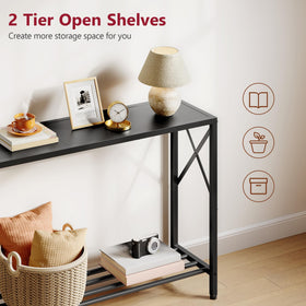 Tajsoon console table assembly instruction image highlighting quick setup.