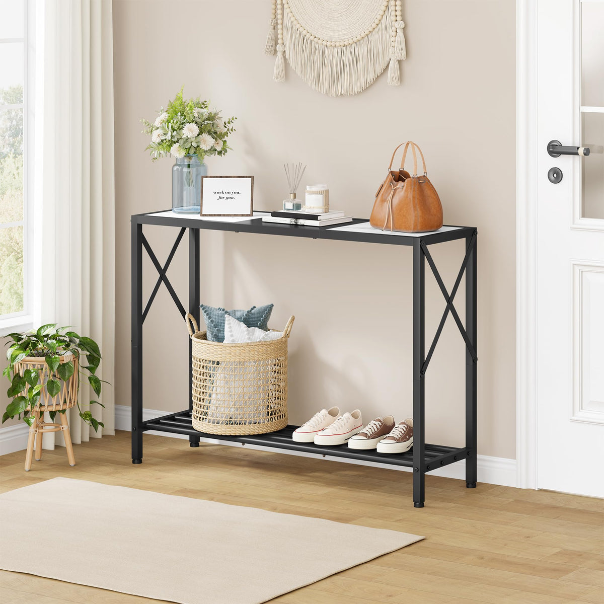 Tajsoon console table in black and white finish to suit modern interiors
