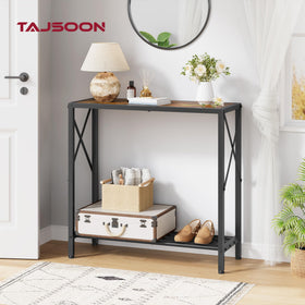 Tajsoon console table side view shows slim profile ideal for hallways.