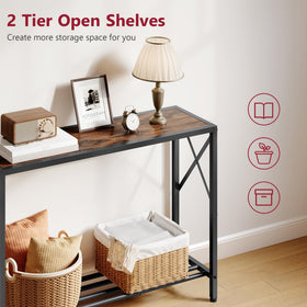 Tajsoon console table two-tier shelves maximize display and storage.