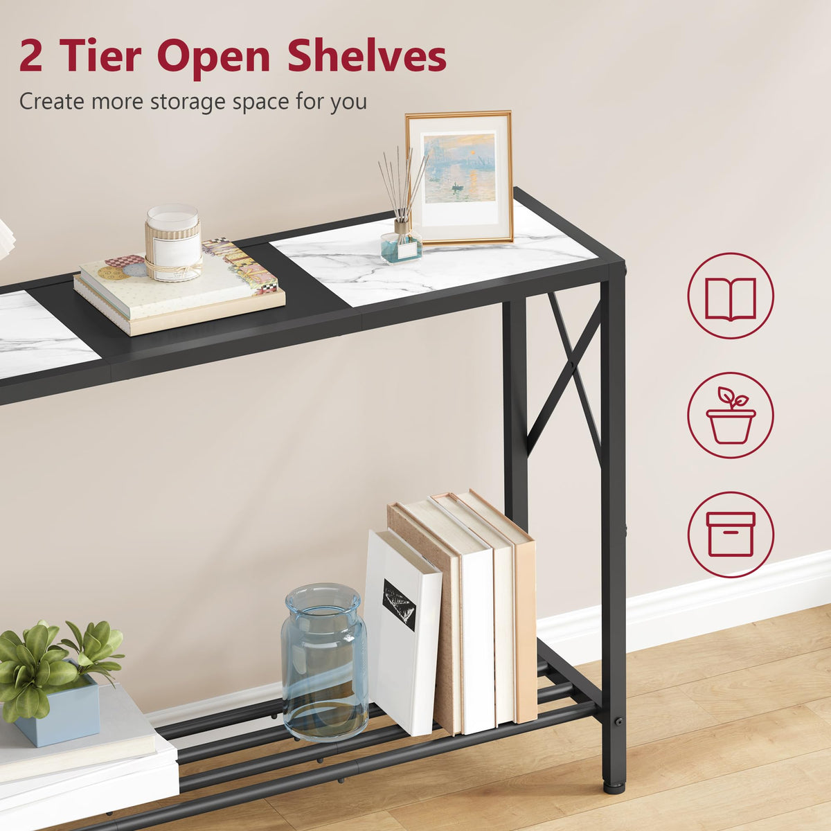 Tajsoon console table featuring an X-frame for stable daily use