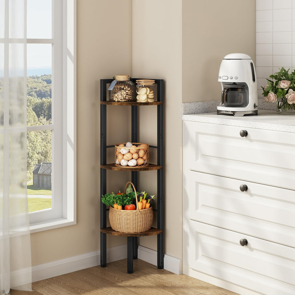 Tajsoon corner shelf stand with 3-tier display to maximize small spaces