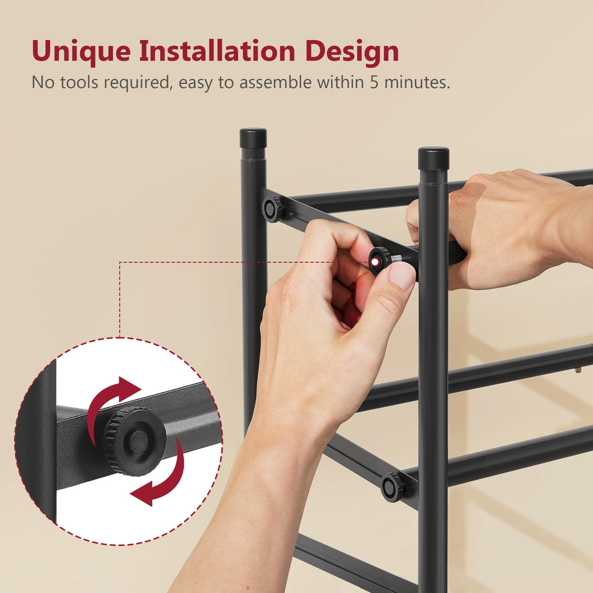Tajsoon expandable shoe rack fully extended to 41.5 inches for maximum storage.