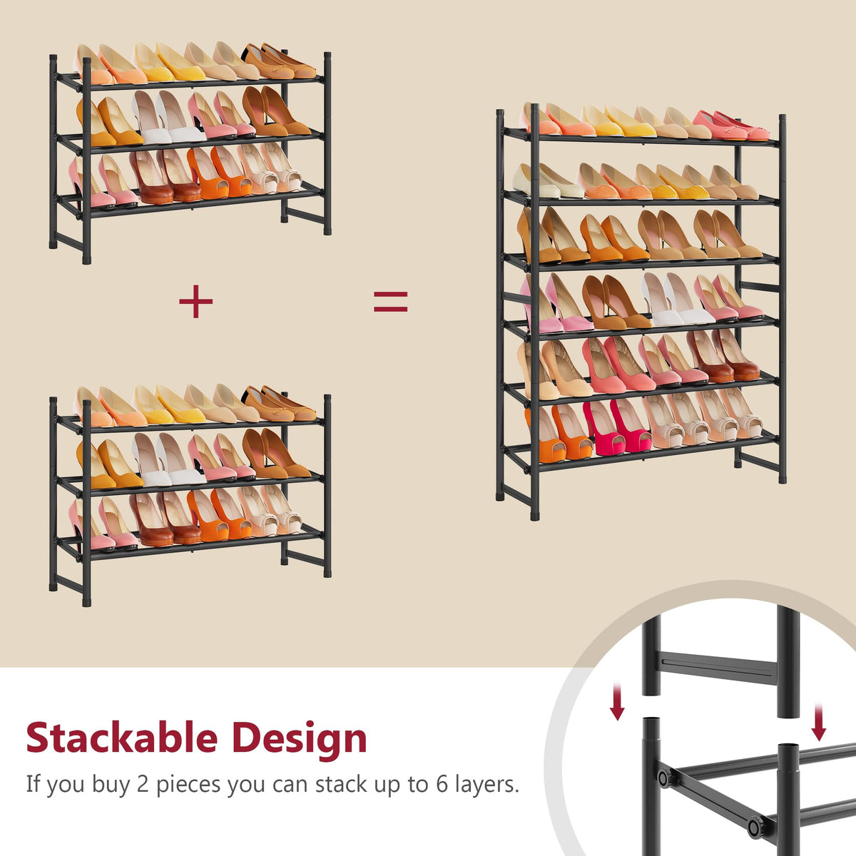 Sturdy powder-coated metal tube frame of Tajsoon rack.