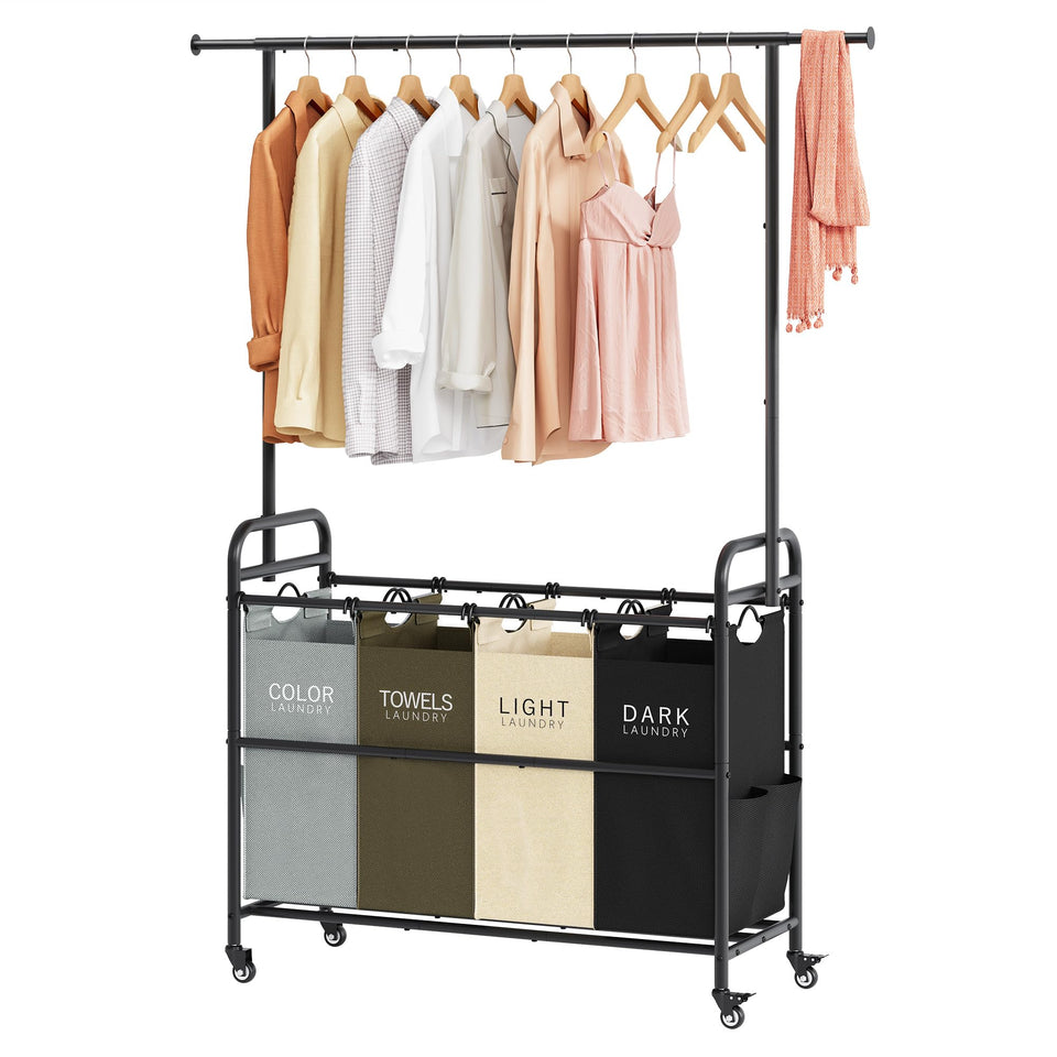 Tajsoon laundry sorter cart with hanging rack for organized clothes and easy drying