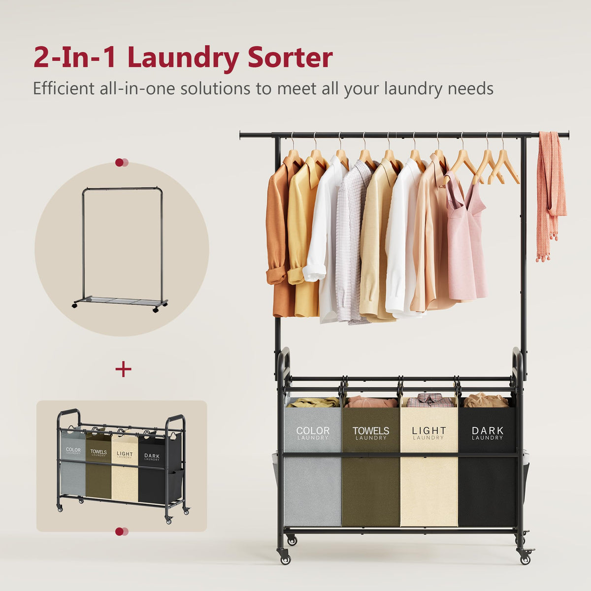 Tajsoon removable laundry bags for easy carry to the laundry room
