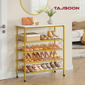 Tajsoon metal mesh shelves provide durable, breathable storage for shoes.