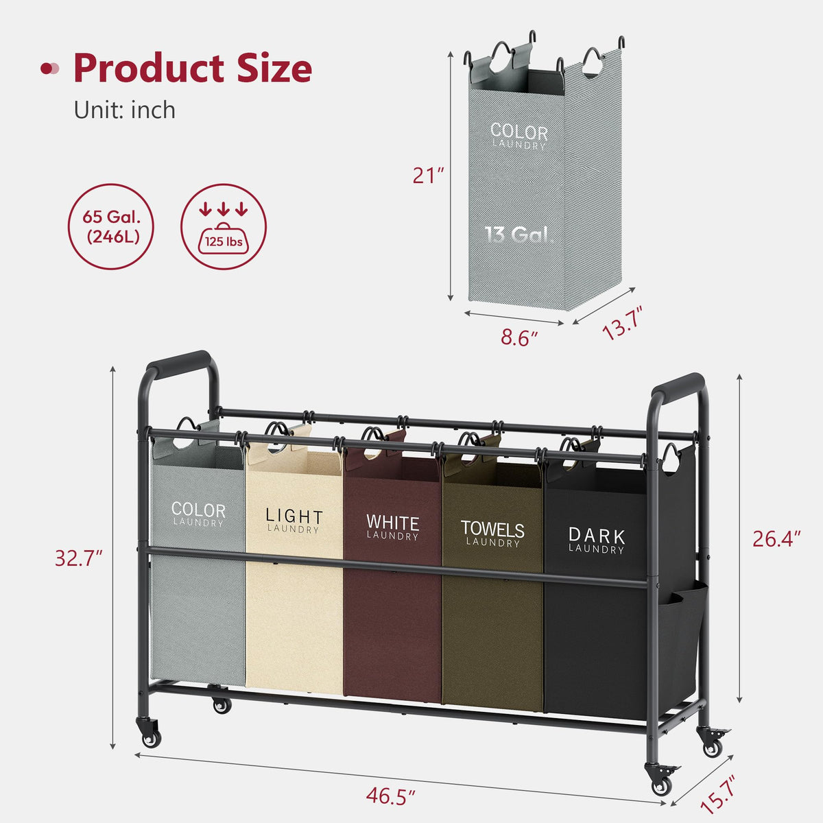 Tajsoon sturdy metal frame with sag-prevent bars supports bags evenly.