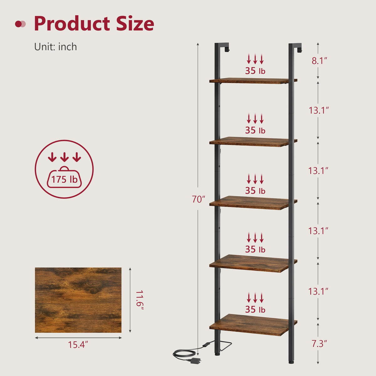 Tajsoon wall-mounted ladder shelf with metal frame in a modern living space