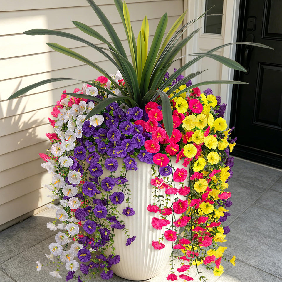 TakeArt 8 Bundles Morning Glory bouquet closeup; UV-resistant silk flowers for outdoors.