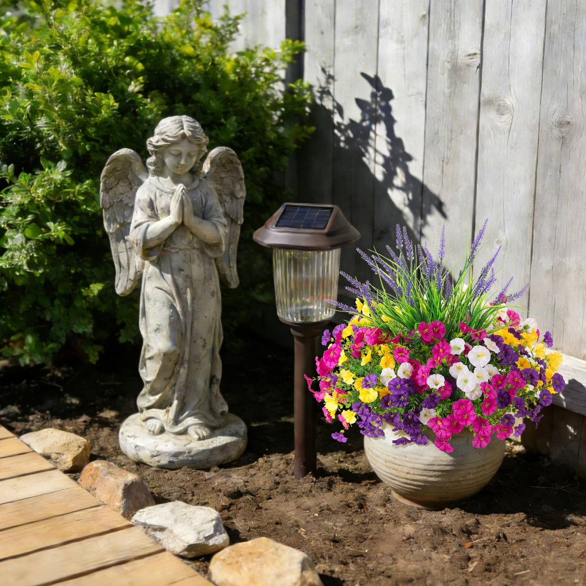 TakeArt artificial flowers in a potted arrangement for porch decor.