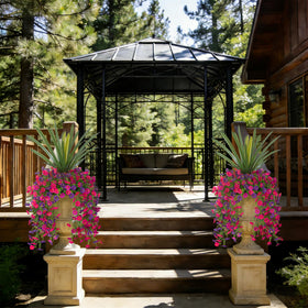 TakeArt indoor-outdoor decor ideas for planters, hanging baskets, and tabletops.