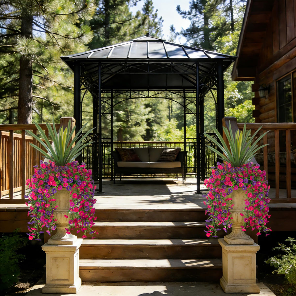 TakeArt indoor-outdoor decor ideas for planters, hanging baskets, and tabletops.