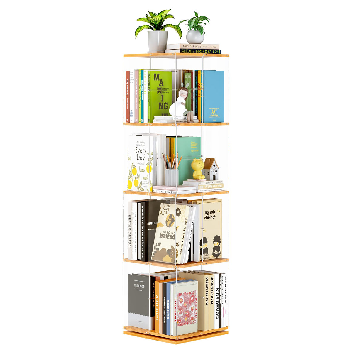 TakeKit rotating bookshelf 360-degree view showcases books from every angle for easy access.