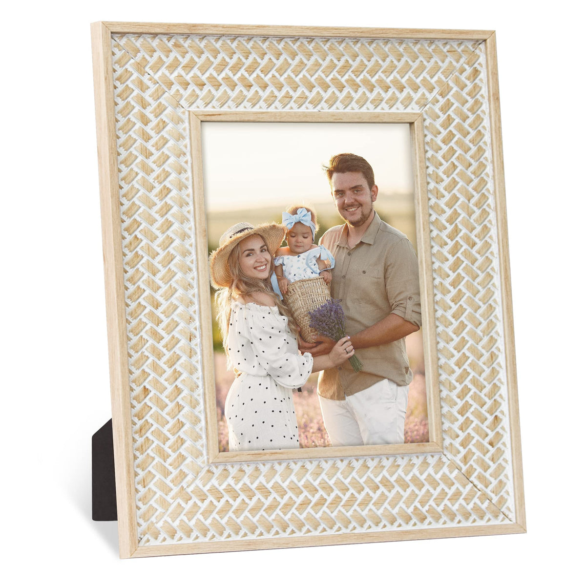 Takfot 5x7 boho rattan frame on wall or tabletop for cherished photos.