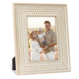 Takfot 5x7 boho rattan frame on wall or tabletop for cherished photos.