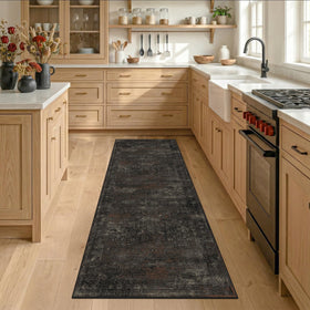 TALANOVA Black Kitchen Runner 2x6 packaging and unrolled look.