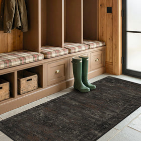 TALANOVA Black Kitchen Runner 2x6 side closeup reveals texture and low-pile construction.