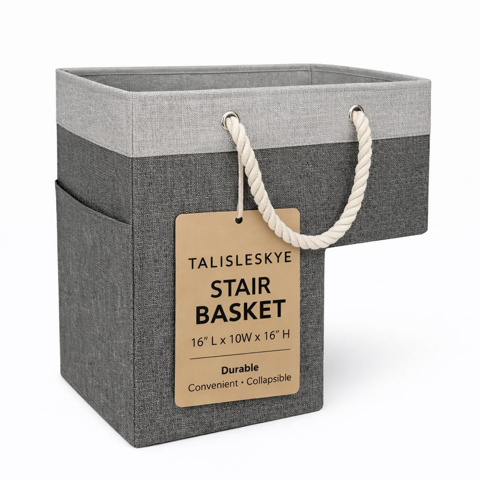 Talisleskye stair basket foldable design saves space and organizes stairs.