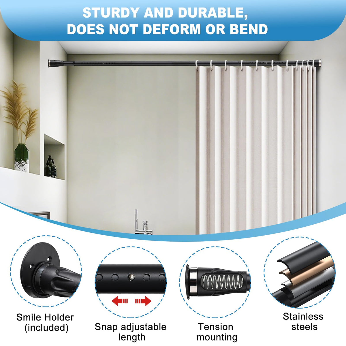 TALITARE tension rod anti-slip pads stabilize on various walls.