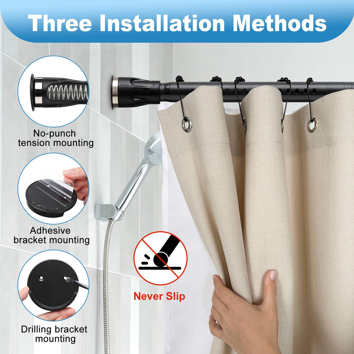 TALITARE tension rod doubles as curtain, closet, or window bar.