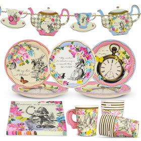 Talking Tables Alice in Wonderland plates provide whimsical character designs for elegant table styling.