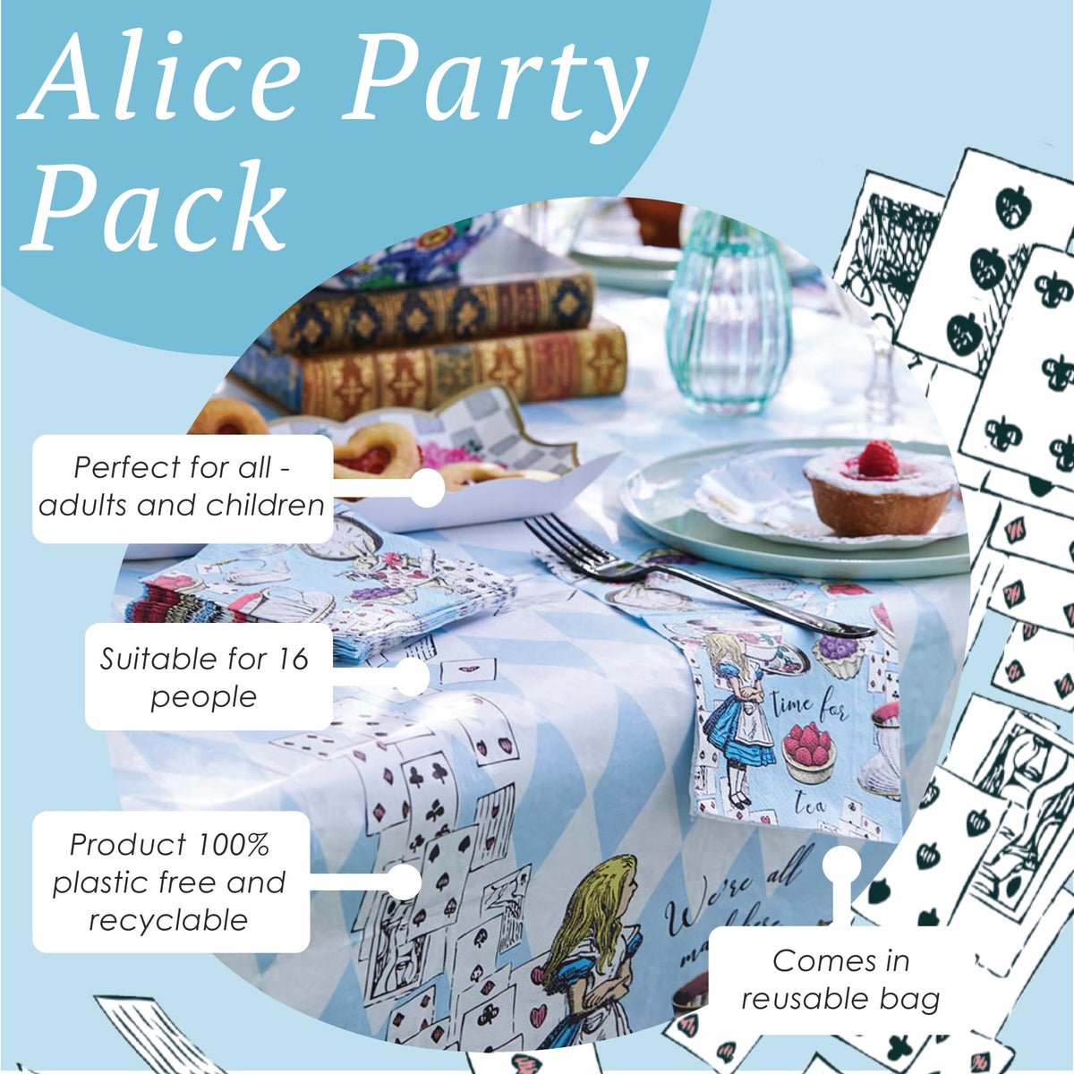 Talking Tables Alice in Wonderland plates with vibrant patterns for festive dining