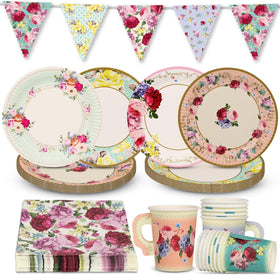 Talking Tables floral afternoon tea plates in pastel designs for elegant gatherings.