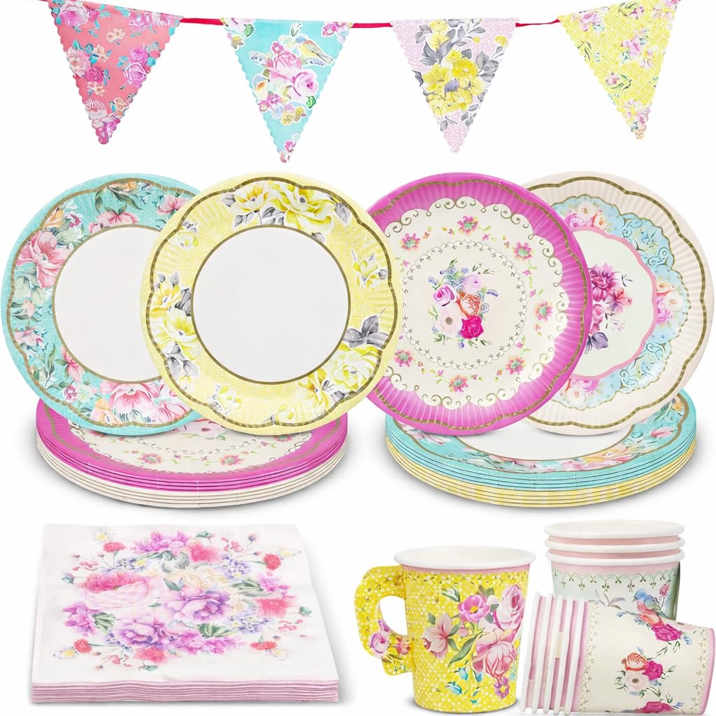 Talking Tables floral tea plates with scalloped edges and gold trim for elegant entertaining