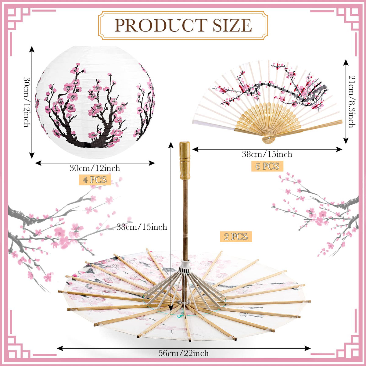 Tallew cherry blossom lantern 30 cm with soft pink paper for decorative lighting.