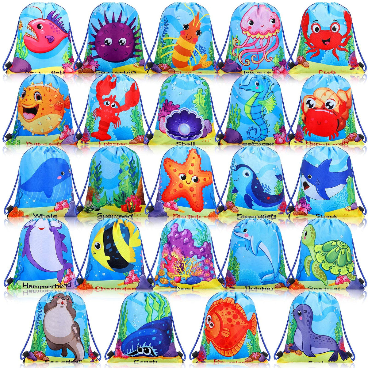 Talltalk ocean animal drawstring backpack, vibrant gym bag for kids and teens.