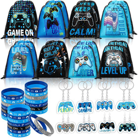 Talltalk blue and black video game drawstring bags for party favors