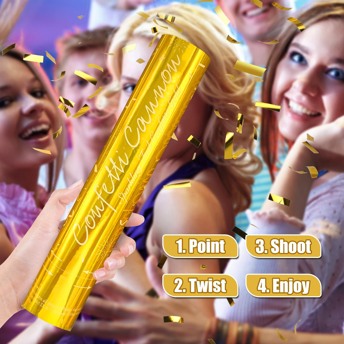 Tamodan Gold Confetti Poppers shower gold foil for festive celebrations and photos.